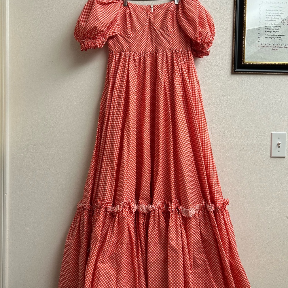 Selkie Red Gingham Puff Sleeve Ritz Gown - Picture 6 of 8